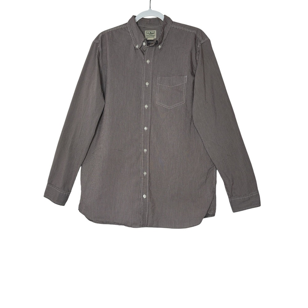 LL Bean Shirt Mens Large Tall Plaid Button Down Long Sleeve Brown Slightly Fit